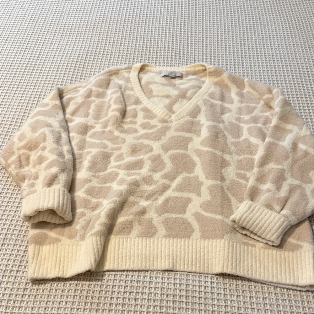 LOFT Cream and Tan V-Neck Sweater